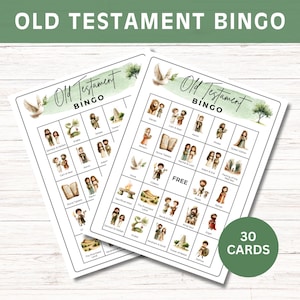 Bingo del Antiguo Testamento, Tarjetas de bingo de historias bíblicas, Bingo imprimible para la iglesia, Juegos bíblicos para grupos juveniles, Bingo de escuela dominical