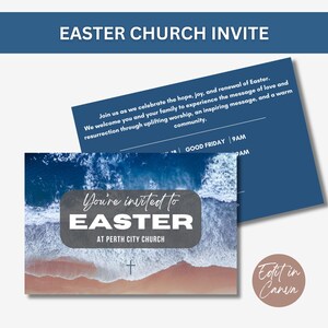 Invitation d'église de Pâques, invitation modifiable d'église de service de Pâques, invitation imprimable d'église moderne, invitation de carte postale de dimanche de Pâques