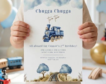 Zwei Jahre alter Zug Geburtstag einladen, druckbare Zug Geburtstagseinladung, Chugga Chugga zwei zwei Themenparty, bearbeitbare 2