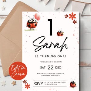 Ladybug 1st Birthday Invitation, Little Lady Bug Birthday Party Invite, Girl First Birthday Party, Cute Ladybug Invite, 1st Birthday Invite