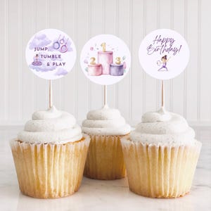 Printable Gymnastics Cupcake Toppers, Instant Download Gymnast Party Theme, Girl Gymnastics Birthday Party Decor