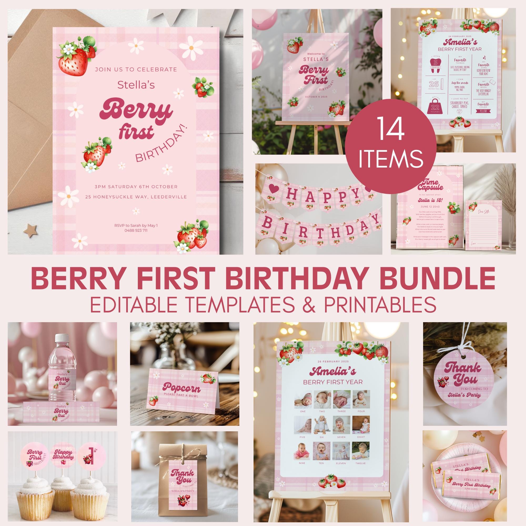 Decorazione Primo Compleanno A Tema Fragola - Adesivo Da Parete Per Feste Bambine Con Motivi Frutta - Foto 6