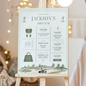 Hole in One Birthday Printable, First Birthday Milestone Sign Golf, Golf First Birthday Party Template,  Editable Golf 1st Birthday Board