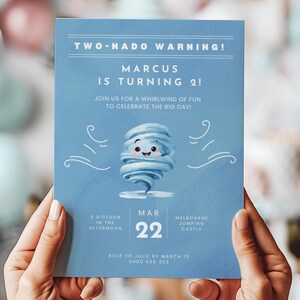 Twonado Birthday Invitation, Tornado Theme Party, Editable Template for 2nd Birthday Boy, Second Birthday Invite