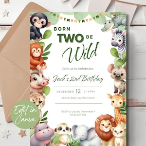 Born Two Be Wild Birthday Invitation: Jungle Safari Theme (Digital Template)