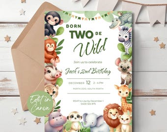 Born Two Be Wild Einladungskarte: Dschungel Safari Thema (Digitale Vorlage)