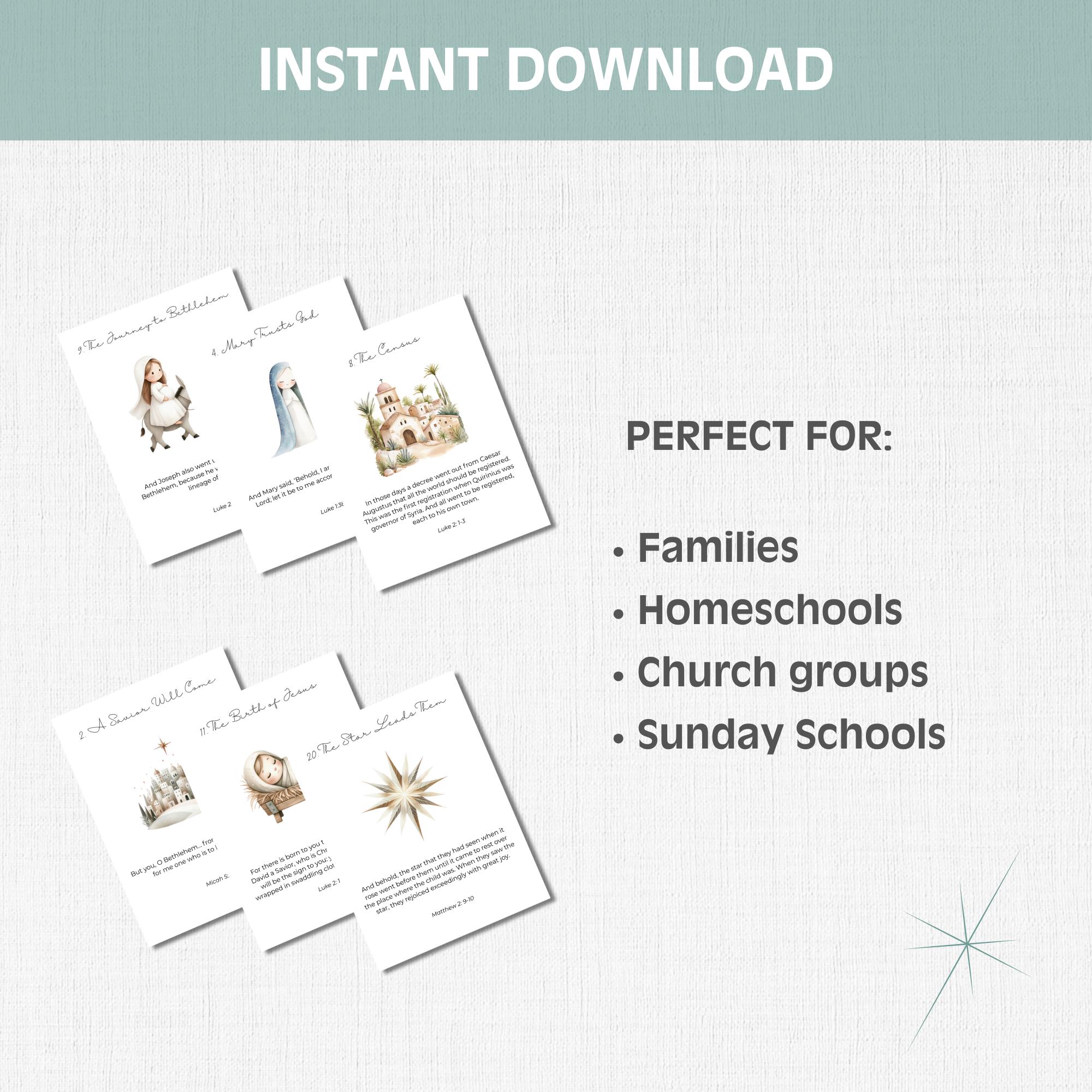 Nativity Advent Calendar for Kids, Printable Christmas Story Advent ...