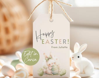 Editable Easter Gift Tag, Easter Basket Tag, Printable Easter Party Favor Tag, Happy Easter Tag Template