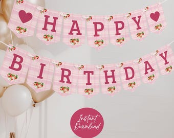 Beere Erster Geburtstag Alles Gute zum Geburtstag Banner, Erdbeere Erster Geburtstag Mädchen Wimpelkette, Beere Dekorationen zum 1. Geburtstag