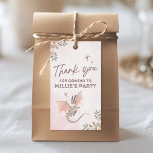 Dragon Party Favor Tag, Dragon Thank You Tag, Printable Dragon Party Decorations, Editable Kids Dragon Party Decor, Girls Dragon Party Theme