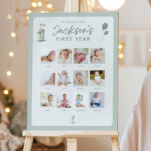 Hole in One Birthday Photo Board, Editable Golf Milestone Sign Template, Printable First Year Photo Display, Baby 1st Birthday Party Decor