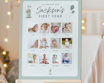 Hole in One Birthday Photo Board, Editable Golf Milestone Sign Template, Printable First Year Photo Display, Baby 1st Birthday Party Decor