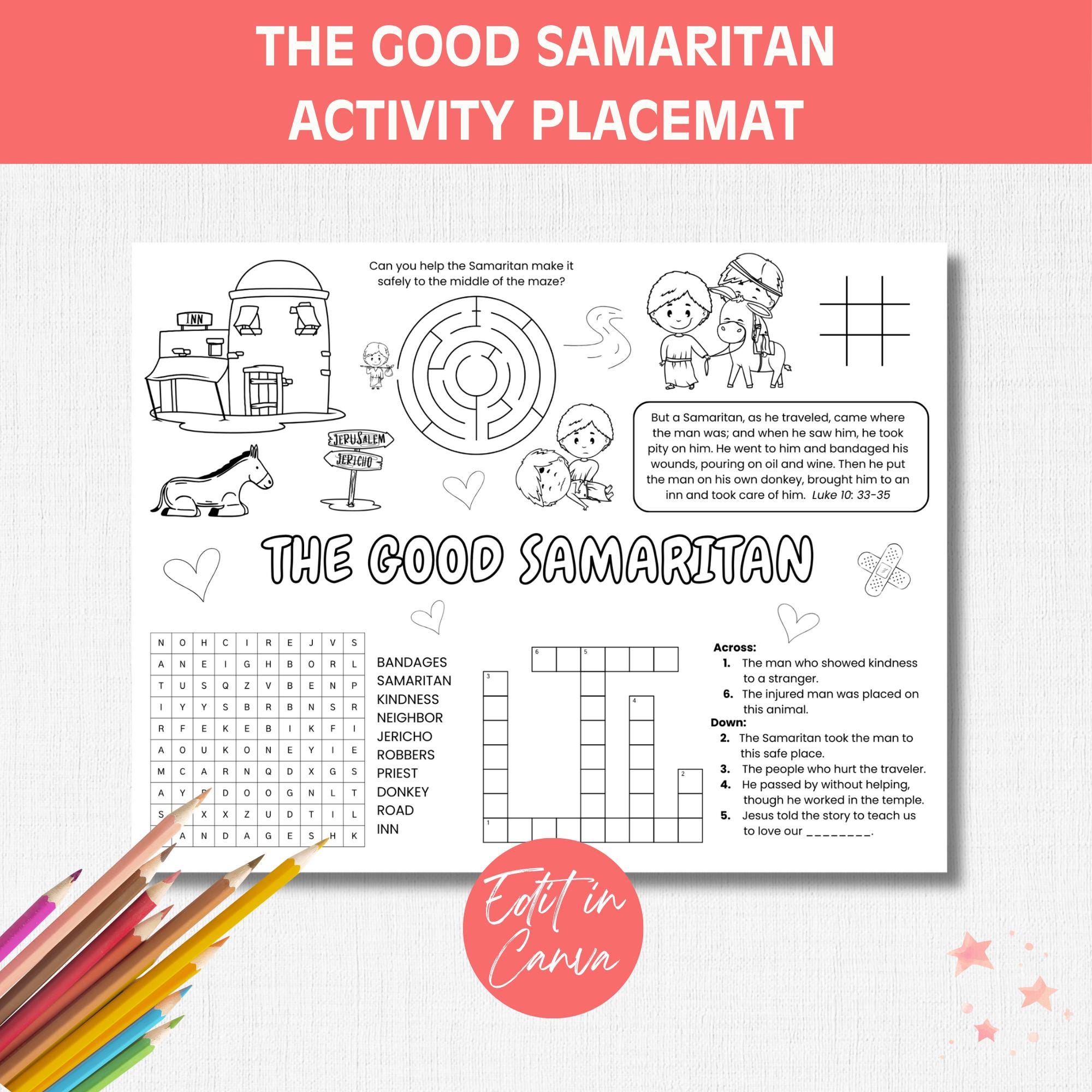 The Good Samaritan Activity Sheet Printable Bible Story Coloring Page ...