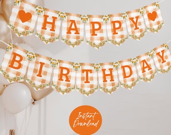 Little Cutie Happy Birthday Banner, Orange First Birthday Girl Bunting, Printable Citrus 1st Birthday Decorations, Little Cutie Party Decor