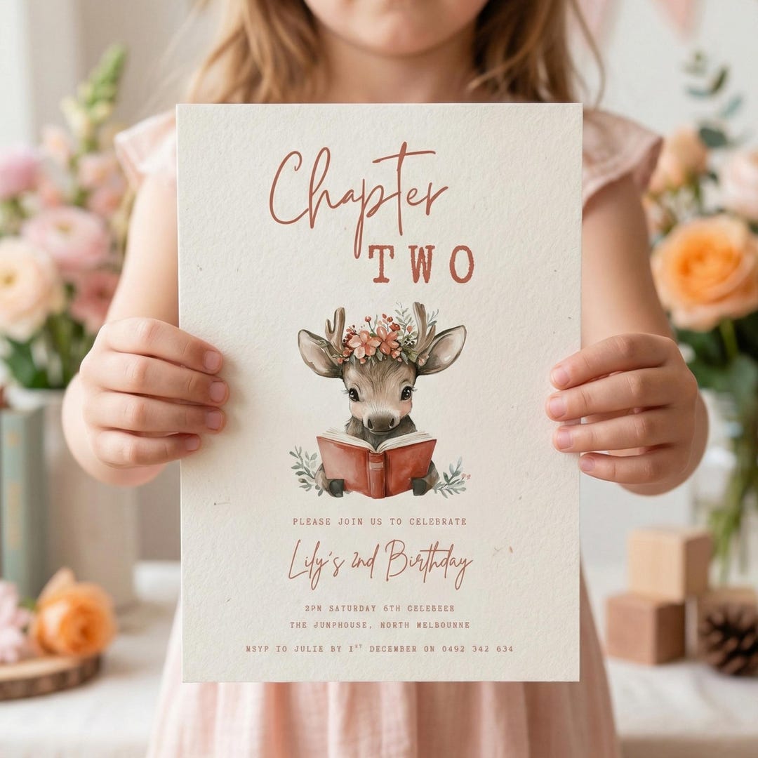 Chapter Two Birthday Invitation, Book Themed 2nd Birthday Invite ...