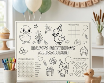 Duck Themed Party Activity Sheet, Editable Birthday Coloring Page,  Farm Party Printable Favo