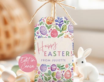 Easter Gift Tag Template, Printable Easter Basket Tag, Easter Name Tag, Editable Easter Basket Name Tag, Easter Party Favor Tag