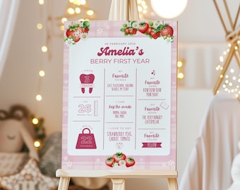 Berry First Birthday Milestone Board, Berry First Birthday Decorations, Strawberry First Year Board Template, Editable Milestone Sign