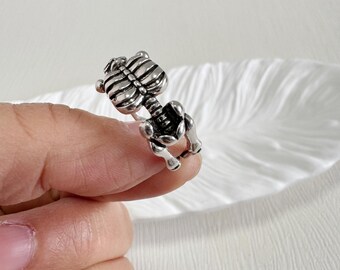 Skull Adjustable Ring - Antique Silver Vintage Gothic Open Ring for Men & Women | DZSP-239
