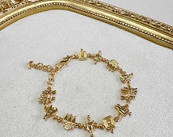 Ancient Egyptian Hieroglyphic Cuff Bracelet - Vintage Gold Plated Ankh Eye of Horus Jewelry | DZSP-225