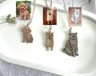 Custom Pet Portrait Necklace - Personalized Cat & Dog Photo Engraved Pendant DZSP-013