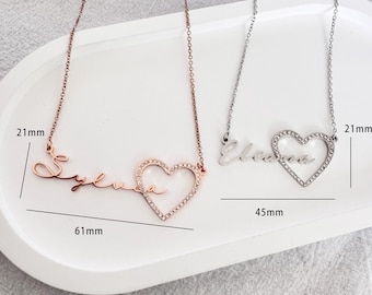 Custom Heart Crystal Name Necklace for Women, Stainless Steel Gift Jewelry - DZSP-155