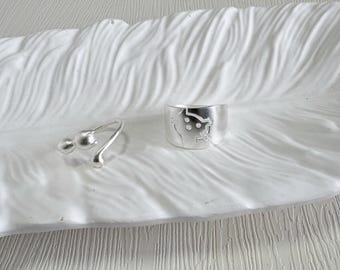 Minimalist Matte Cat Adjustable Ring - Dainty Silver Open Ring in Two Adorable Styles | DZSP-243