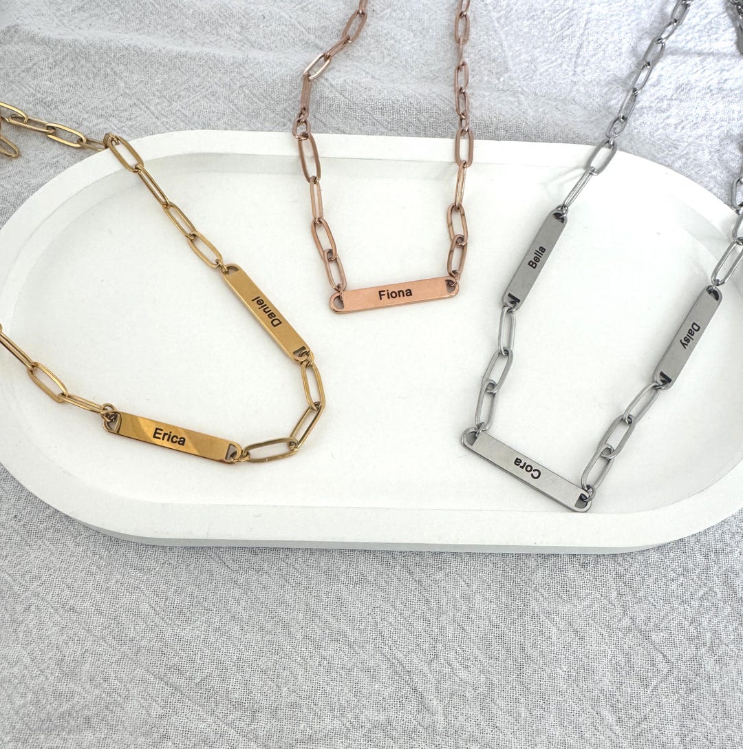 Name Engraved Chain Personalized Name Bar Chain Link Necklace – Stainless Steel, Engraved ...