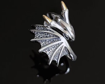 Ancient Golden Horn Ring - Vintage Adjustable Open Statement Ring in Antique Silver & Gold | ZSP-213