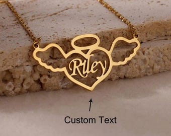 Personalized Angel Wing Heart Necklace – Custom Name Pendant| DZSP-229