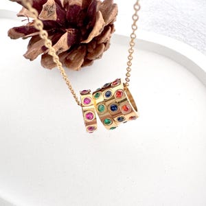 Custom Birthstone Ring Pendant Necklace – 12 Months Color Options, Gold Finish, DIY Zodiac Gift | DZSP-095