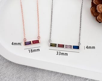 Collar/Pulsera minimalista con piedra de nacimiento baguette, regalo de joyería personalizado en oro, plata y oro rosa - DZSP-145