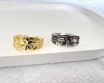 Venus Half-Face Adjustable Ring • Vintage Gold & Silver Finish • Minimalist Art Style Unisex Jewelry | DZSP-196