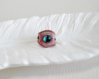 Handmade Leather & Demon Leg Eye Ring - Vintage Unisex Adjustable Gothic Statement Ring | DZSP-223