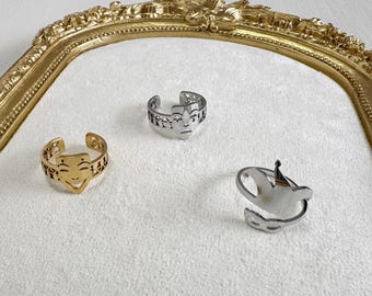 Carnival Mask & Crown Ring – Adjustable Stainless Steel, Playful Jewelry| DZSP-248