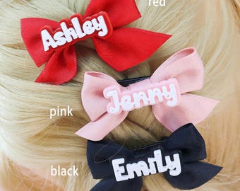 Personalized Bow Hair Clip - Custom Name Hair Accessory Gift in Black, Red, Pink | DZSP-228