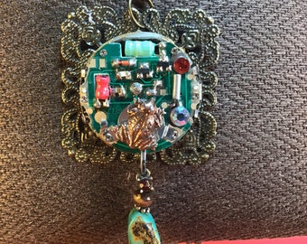 Electropunk Gothic Clockwork Turquoise Filigree Necklace