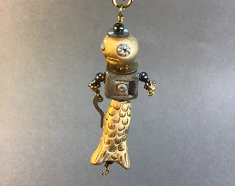 Steampunk Mermaid Porcelain Charm Necklace