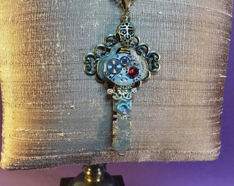 Steampunk Vintage Clockwork and Key Necklace