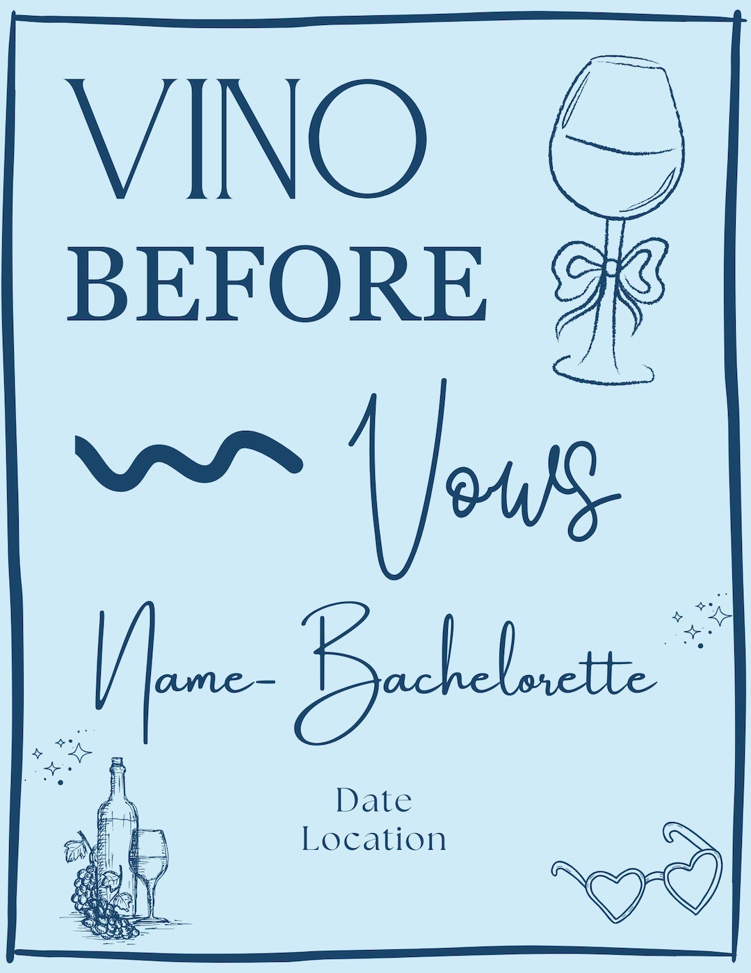 Editable Blue Vino Before Vows Template for Bachelorette Itinerary - Etsy