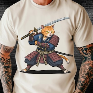 Samurai Cat Unisex T-shirt: Kawaii Animal Tee