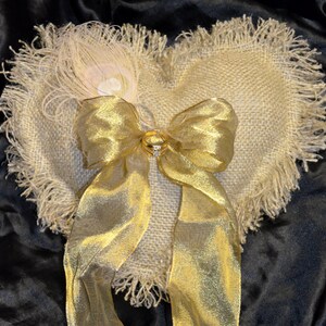 Country Chic Heart Burlap Ring Bearer Pillows image 5