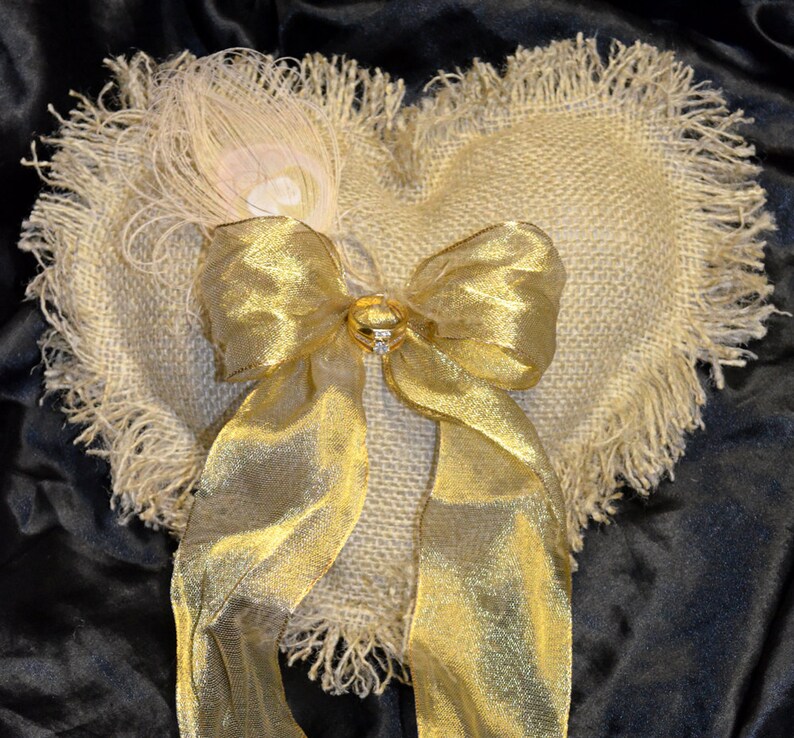 Country Chic Heart Burlap Ring Bearer Pillows image 5