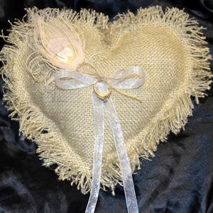 Country Chic Heart Burlap Ring Bearer Pillows image 3