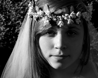 Eve - White Rose and Pearls Flower Crown Headpiece