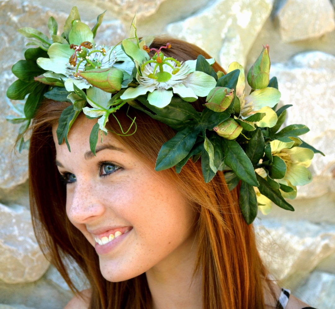 Flower Crown Green Passion Flower Headpiece With Single Etsy