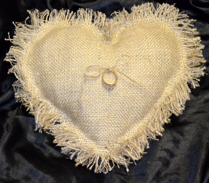 Country Chic Heart Burlap Ring Bearer Pillows image 2