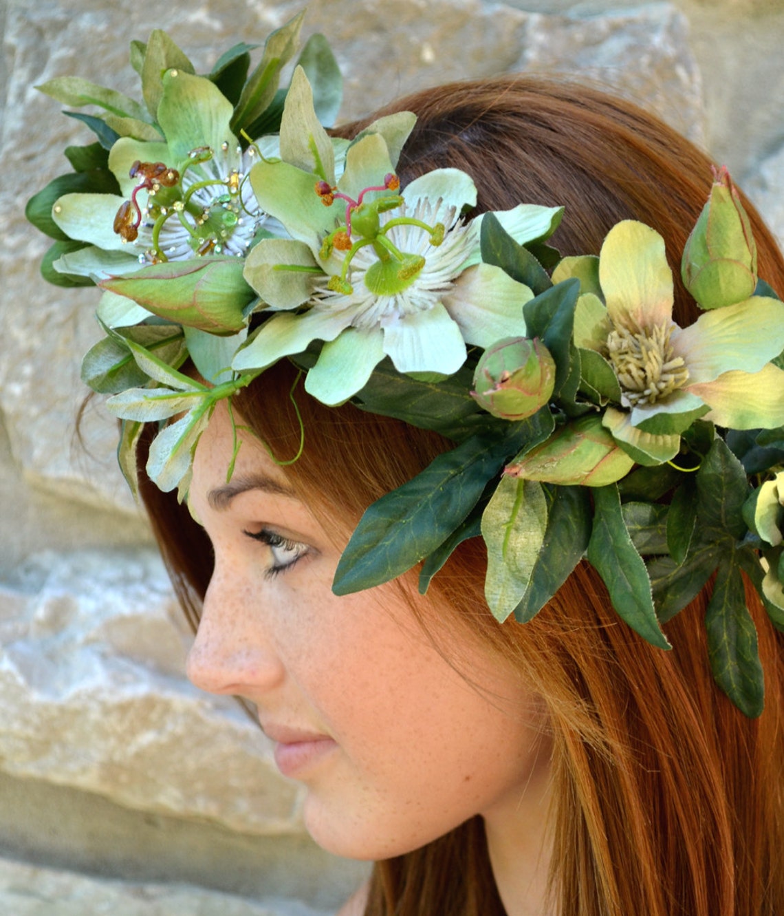 Flower Crown Green Passion Flower Headpiece With Single Etsy