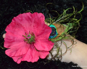 Pink Poppy Peacock Finger Corsage Alternative Corsage Ring Corsage