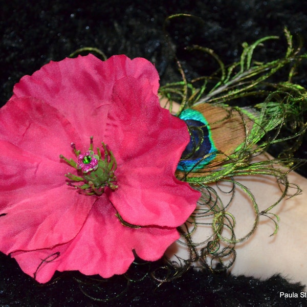 Pink Poppy Peacock Finger Corsage Alternative Corsage Ring Corsage